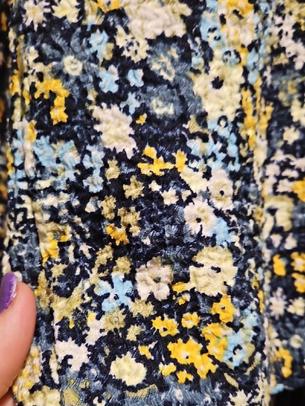 LOFT Navy, Yellow & White Floral Puff-Sleeve V-Neck Top